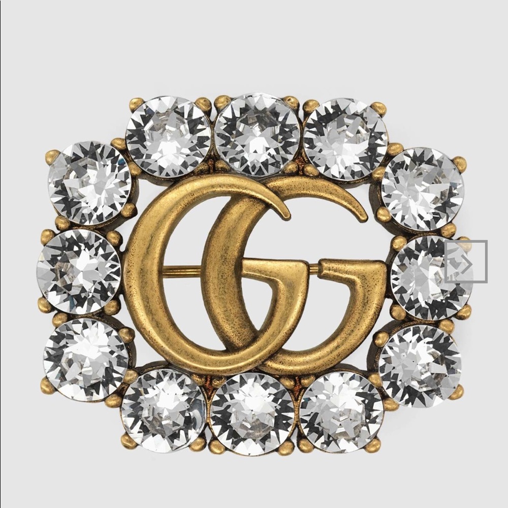 Gucci Metal Double G brooch with Crystals